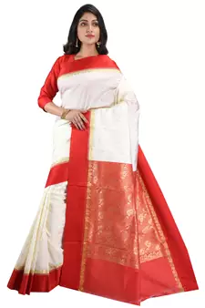 White embroidered art silk saree with blouse
