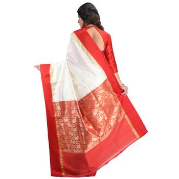 White embroidered art silk saree with blouse 2