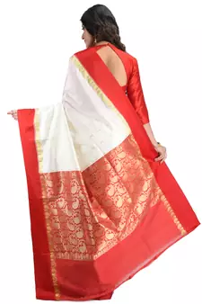 White embroidered art silk saree with blouse