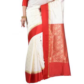 White embroidered art silk saree with blouse 4