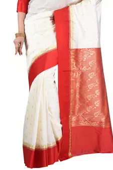 White embroidered art silk saree with blouse