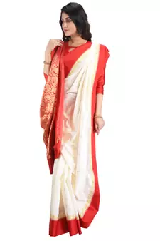 White embroidered art silk saree with blouse