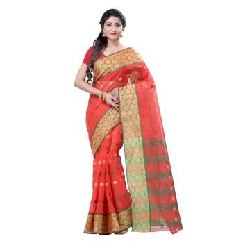 Red hand woven cotton saree  1