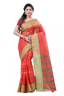 Red hand woven cotton saree 