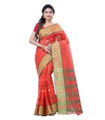 Red hand woven cotton saree 