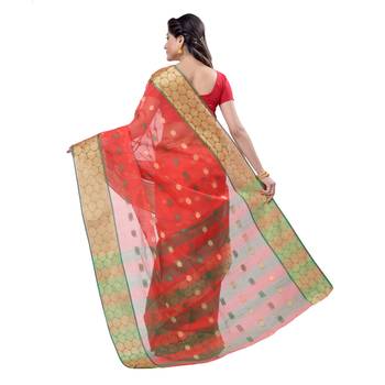 Red hand woven cotton saree  2