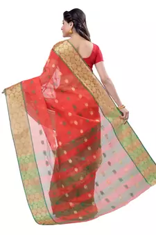 Red hand woven cotton saree 