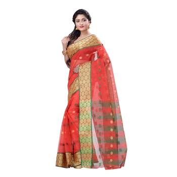 Red hand woven cotton saree  3