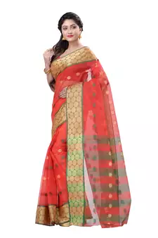Red hand woven cotton saree 
