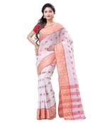 White Hand Woven Cotton Saree Without Blouse