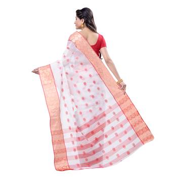 White Hand Woven Cotton Saree Without Blouse 2
