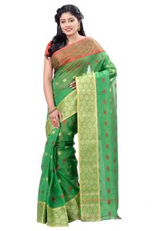 Green Hand Woven Cotton Saree Without Blouse