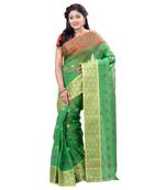 Green Hand Woven Cotton Saree Without Blouse