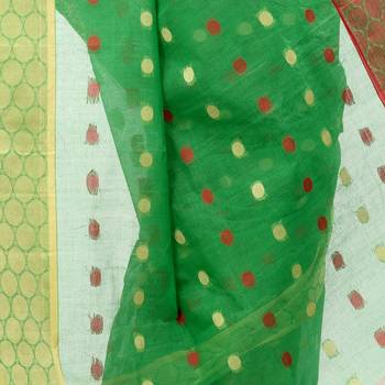 Green Hand Woven Cotton Saree Without Blouse 4