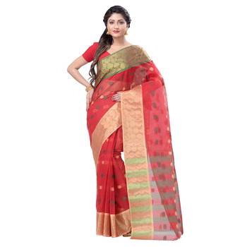 Red Hand Woven Cotton Saree Without Blouse 1