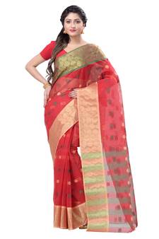 Red Hand Woven Cotton Saree Without Blouse