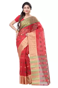 Red Hand Woven Cotton Saree Without Blouse