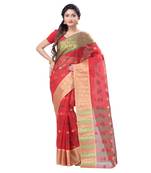 Red Hand Woven Cotton Saree Without Blouse