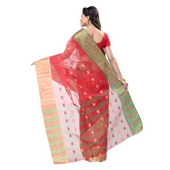 Red Hand Woven Cotton Saree Without Blouse 2