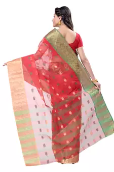 Red Hand Woven Cotton Saree Without Blouse