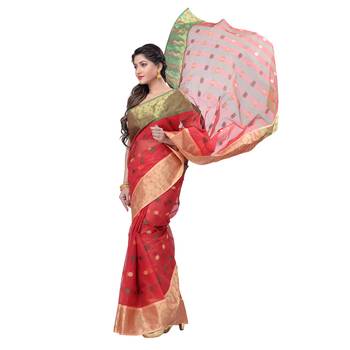 Red Hand Woven Cotton Saree Without Blouse 3