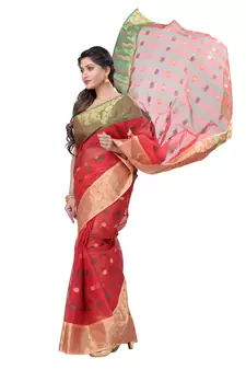 Red Hand Woven Cotton Saree Without Blouse