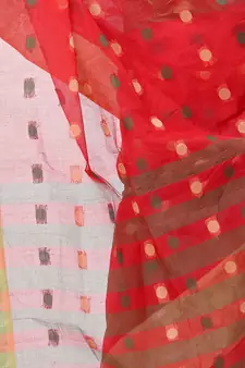 Red Hand Woven Cotton Saree Without Blouse