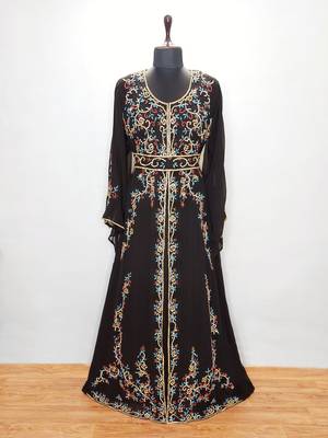 Black embroidered georgette islamic kaftans With Sun-proof hijab 1