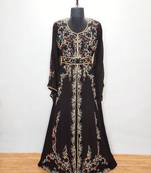 Black embroidered georgette islamic kaftans With Sun-proof hijab.