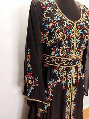 Black embroidered georgette islamic kaftans With Sun-proof hijab 2