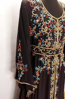 Black embroidered georgette islamic kaftans With Sun-proof hijab
