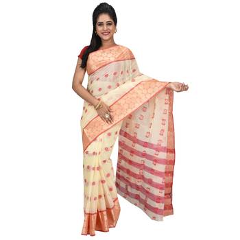 Cream Hand Woven Cotton Saree Without Blouse 3