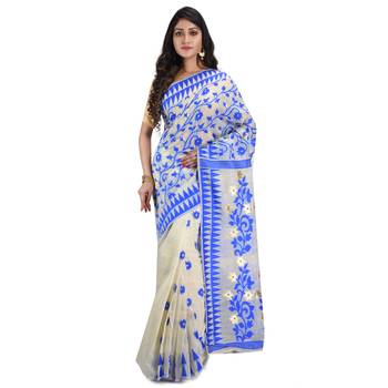 Blue hand woven khadi saree with blouse 1