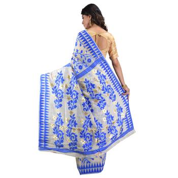 Blue hand woven khadi saree with blouse 2