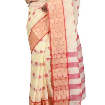 Cream Hand Woven Cotton Saree Without Blouse 4