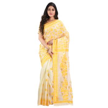 Yellow hand woven khadi saree with blouse 2