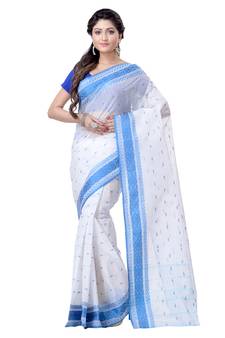 Aqua Blue Hand Woven Cotton Saree Without Blouse