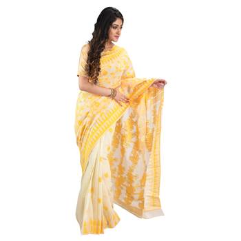 Yellow hand woven khadi saree with blouse 3
