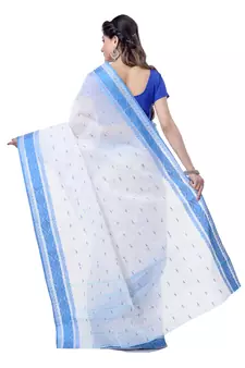 Aqua Blue Hand Woven Cotton Saree Without Blouse