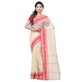 Cream Hand Woven Cotton Saree Without Blouse 1