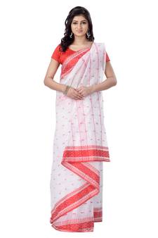 White Hand Woven Cotton Saree Without Blouse