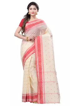 Cream Hand Woven Cotton Saree Without Blouse