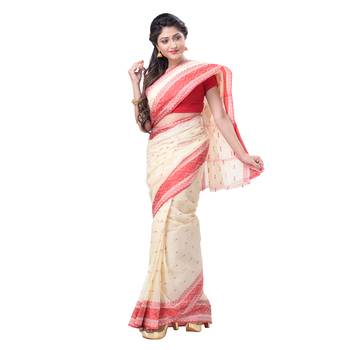 Cream Hand Woven Cotton Saree Without Blouse 3