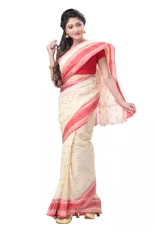 Cream Hand Woven Cotton Saree Without Blouse