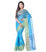 Blue Hand Woven Cotton Saree Without Blouse