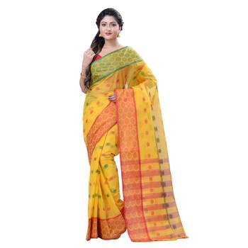 Yellow hand woven cotton saree  1