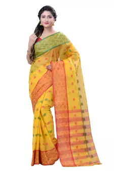 Yellow hand woven cotton saree 