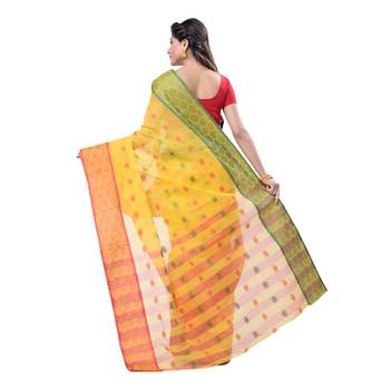 Yellow hand woven cotton saree  2