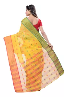 Yellow hand woven cotton saree 