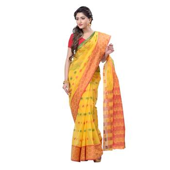 Yellow hand woven cotton saree  3